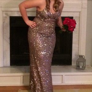 Beige Beaded & Sequin Formal/Prom Dress